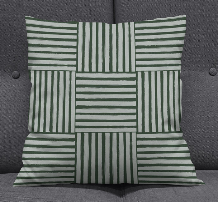 Green Basketweave Grid Geometric Pattern Throw Pillow Cover
