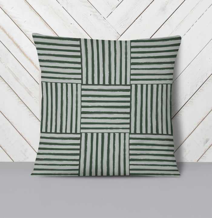 Green Basketweave Grid Geometric Pattern Throw Pillow Cover