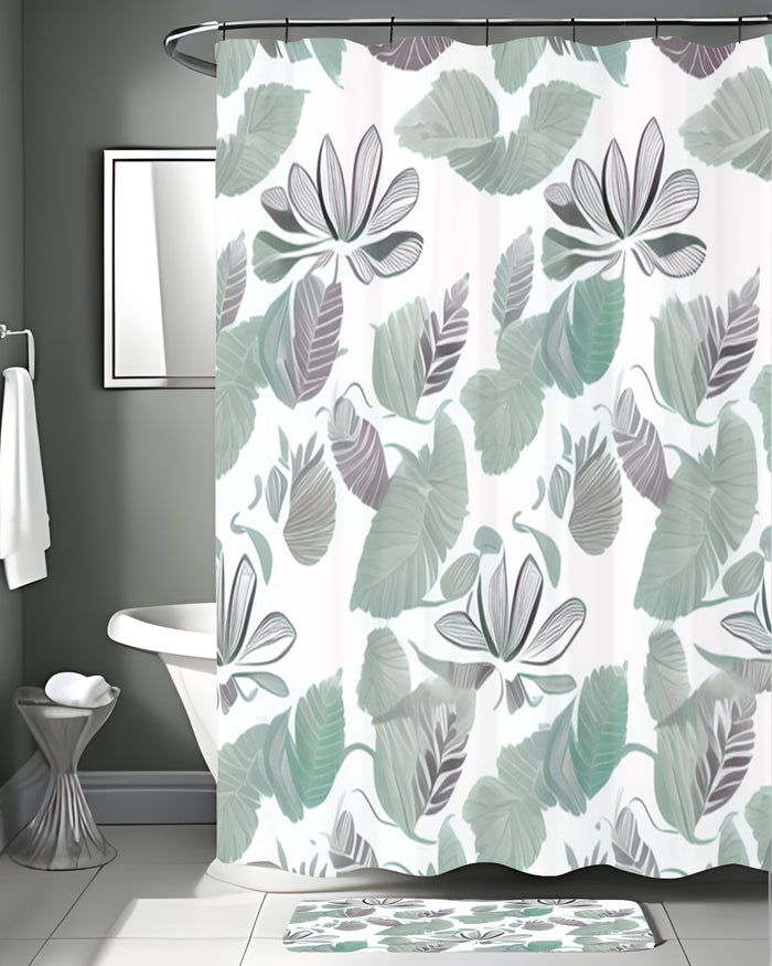 Green Botanical Leaf Pattern Shower Curtain