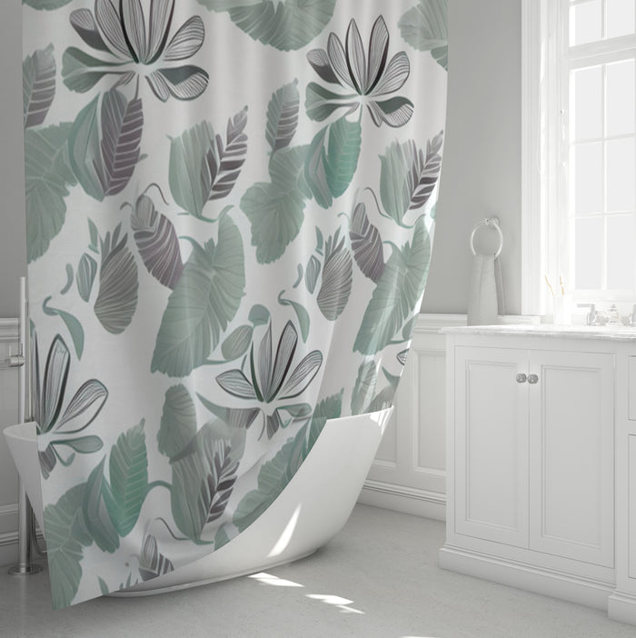 Green Botanical Leaf Pattern Shower Curtain