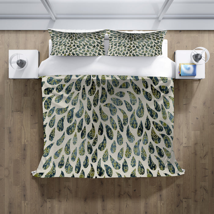 Green Feather Rain Drop Pattern Duvet Cover