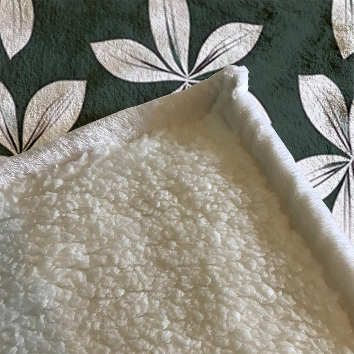 Green Floral Botanical Pattern Fleece Sherpa Blanket