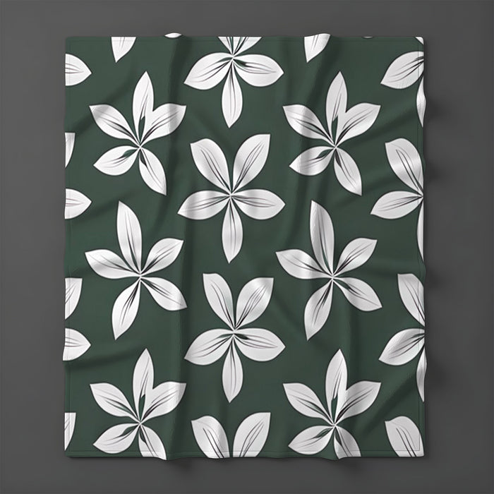 Green Floral Botanical Pattern Fleece Sherpa Blanket