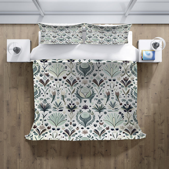 Green Folk Botanical Pattern Duvet Cover