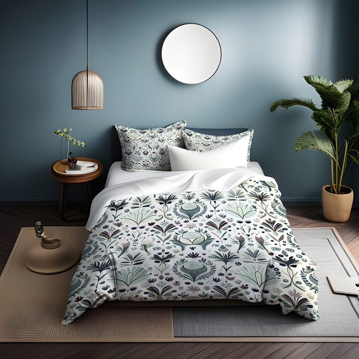 Green Folk Botanical Pattern Duvet Cover