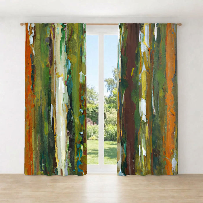 Green Vertical Abstract Texture Pattern Window Curtains