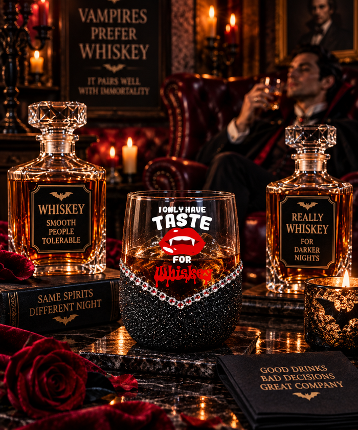 I Only Have Taste for Whiskey-Halloween Blinged Whiskey-Highball Glasses-Choose Color