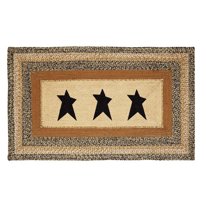 Kettle Grove Stencil Star Rectangle Braided Rug 36x60" with Pad - Primitive Star Quilt Shop