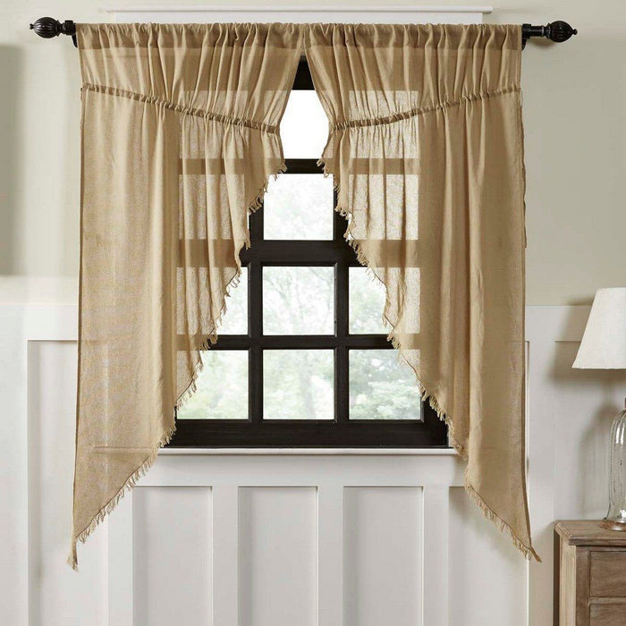 Khaki Fringed Tobacco Cloth Prairie Curtains 63" - Primitive Star Quilt Shop