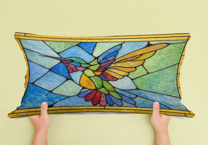 Kristies Stained Glass Hummingbird Lumbar Pillow  14x20