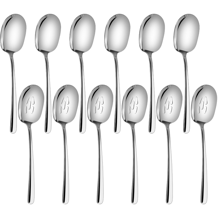 Large Serving Spoons Set of 12 - Stainless Steel Buffet Spoons 12 Inch