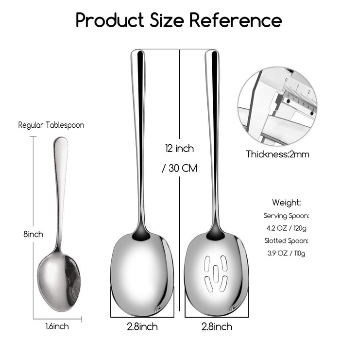 Large Serving Spoons Stainless Steel 12 Inch - Buffet Spoon Set of 6
