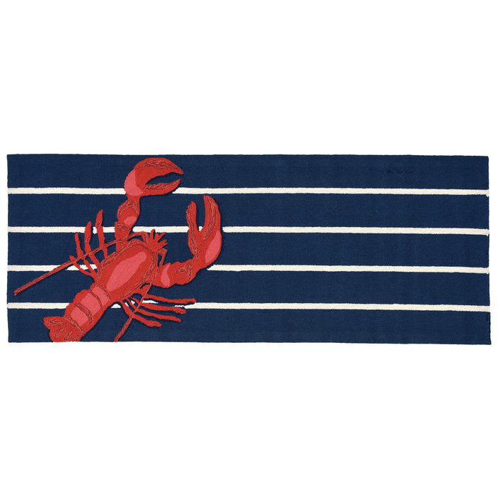 Liora Manne Frontporch Lobster on Stripes Indoor Outdoor Area Rug Navy
