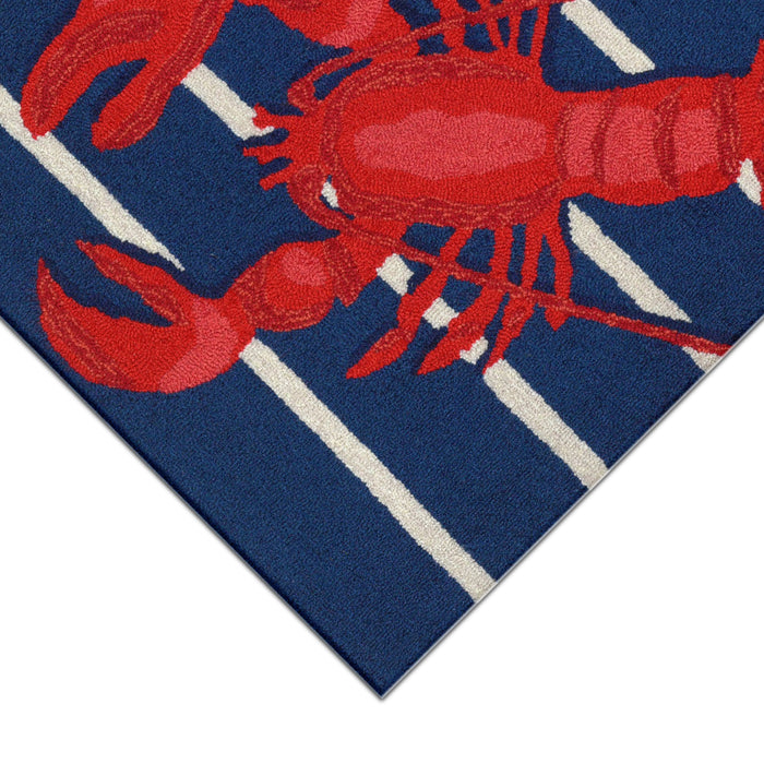 Liora Manne Frontporch Lobster on Stripes Indoor Outdoor Area Rug Navy