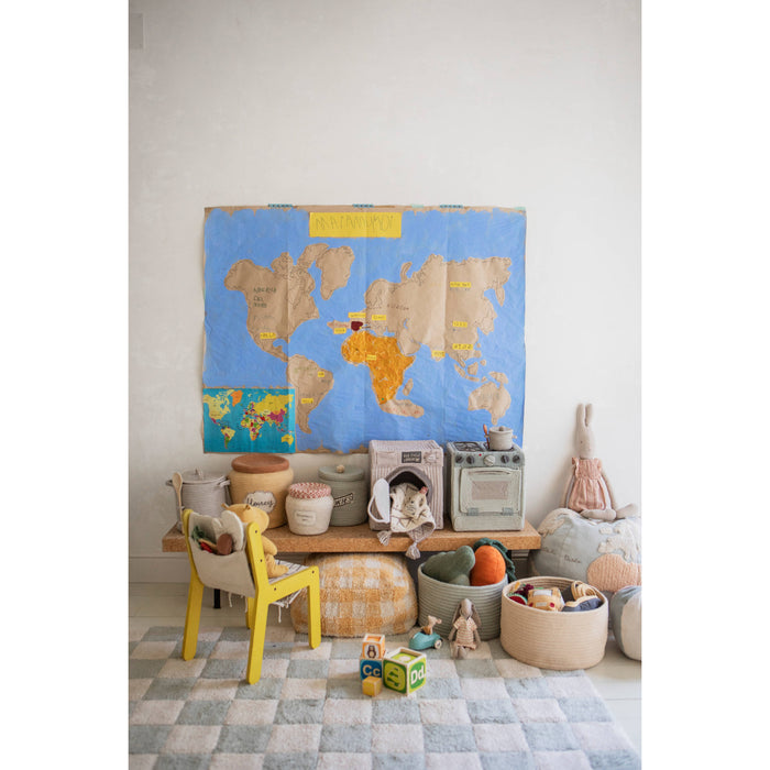 Little Chefs Kitchen Tiles Blue Sage Washable Rug - Rugs by Roo