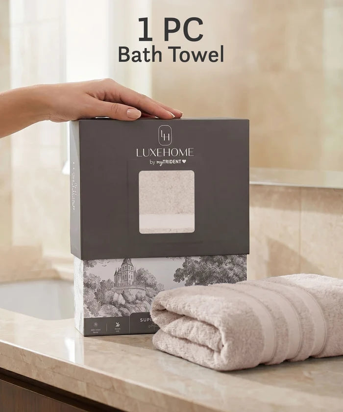 Luxe Home Supima Cotton Bath Towel, Dark Sand| 600 GSM | 100% Supima Cotton