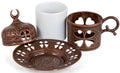 Luxury Turkish Coffee Cup with Inner Porcelain, Metal Holder, Saucer and Lid, 4 Pieces