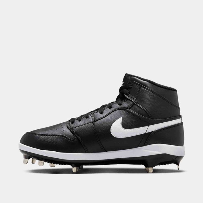 Side medial view of Men's Jordan 1 Retro Metal Baseball Cleats.