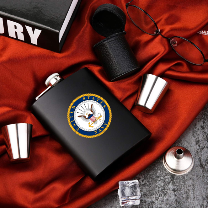 Military 🍾💋✨ Navy Sleek 8 oz Hip Flask — Stainless + Funnel