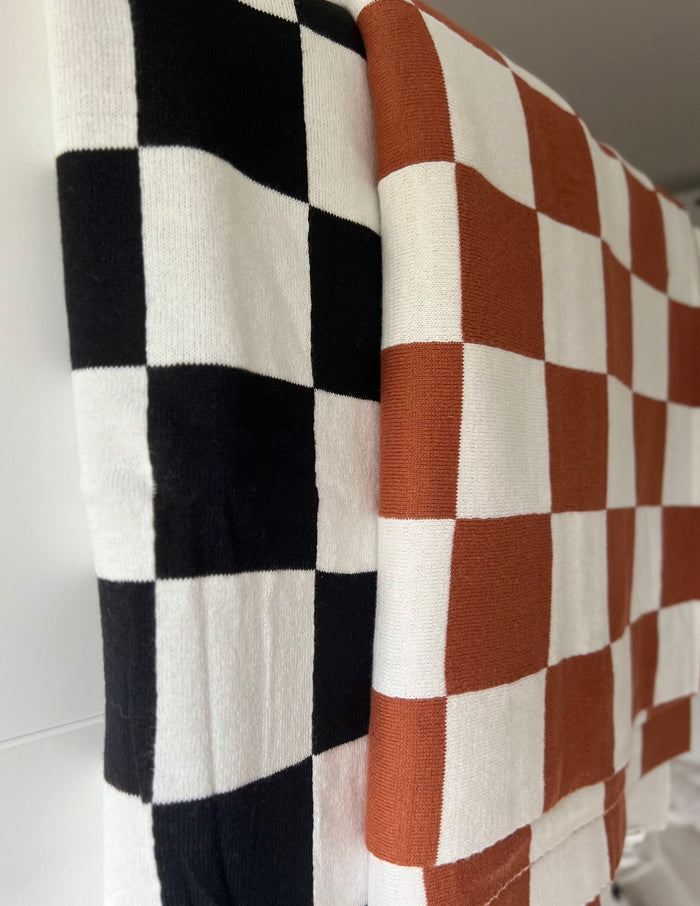 Monochrome Checkered Rust and White Throw Blanket - Rugs by Roo