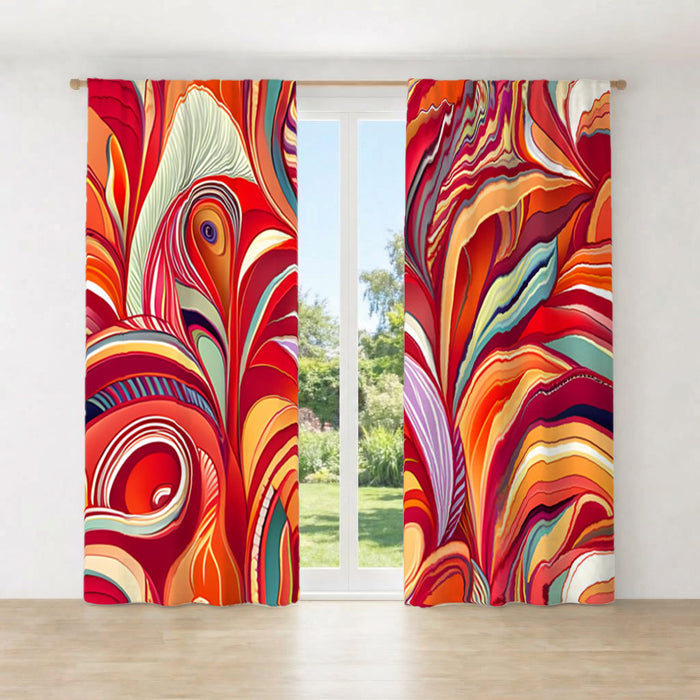 Multicolor Retro Swirl Abstract Pattern Window Curtains