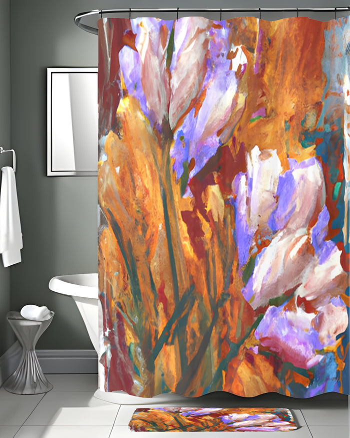 Orange and Purple Floral Garden Artwork Shower Curtain