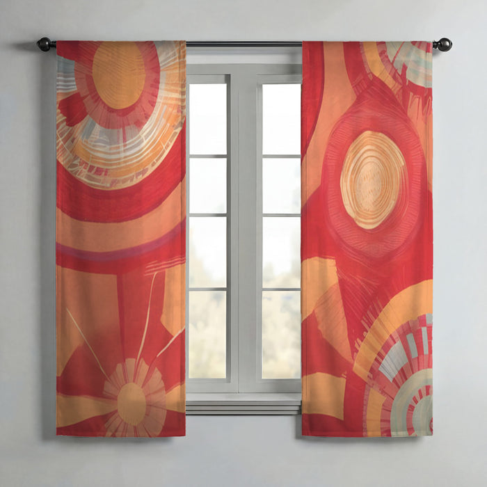 Orange Retro Circle Geometric Pattern Window Curtains