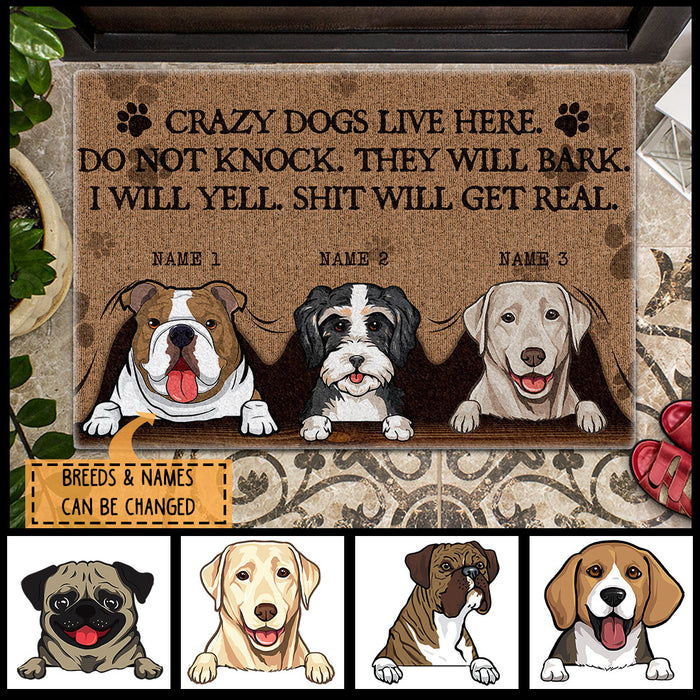 Pawzity Front Door Mat, Gifts For Dog Lovers, Crazy Dogs Live Here Dog Peeking From Curtain Custom Doormat