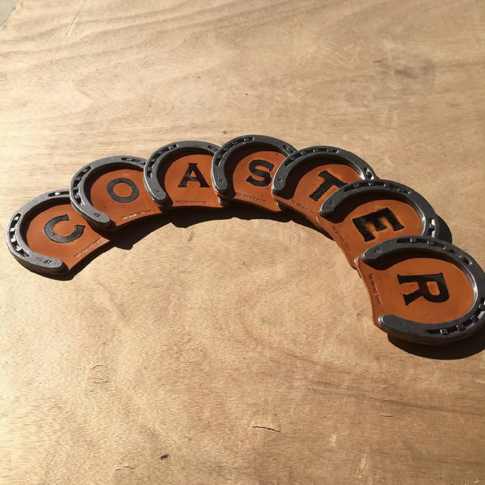 Personalized Horseshoe Drink Coaster with Branded Leather