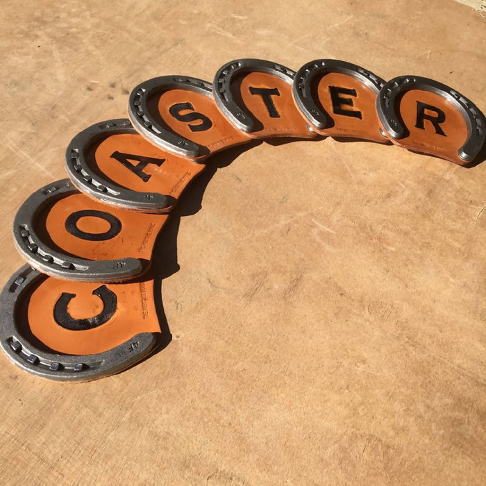 Personalized Horseshoe Drink Coaster with Branded Leather