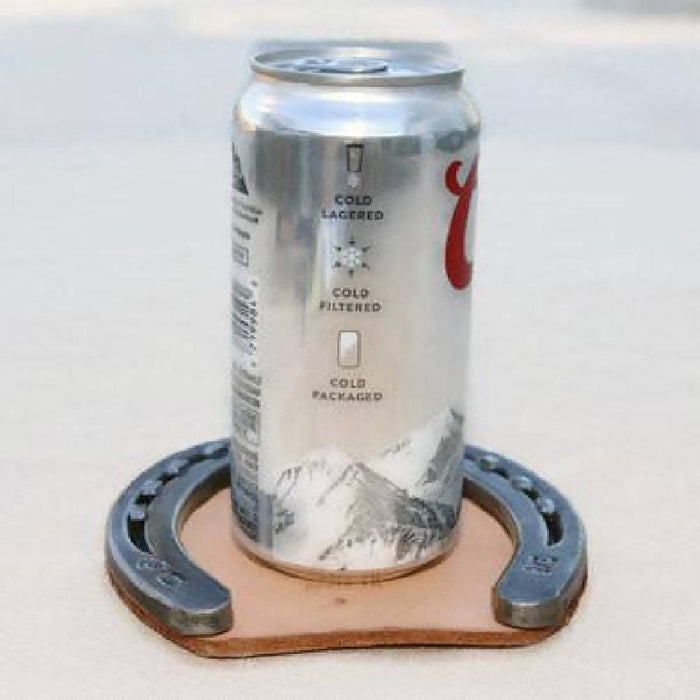 Personalized Horseshoe Drink Coaster with Branded Leather