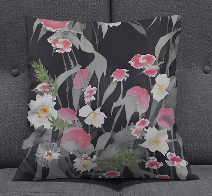 Pink Floral Botanical Pattern Throw Pillow Cover