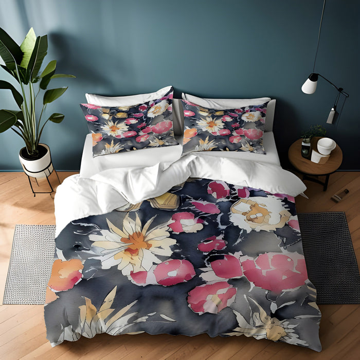 Pink Floral Garden Artwork Duvet Cover