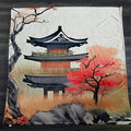 Pink Pagoda Landscape Artwork Fleece Sherpa Blanket