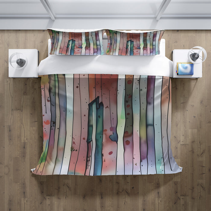 Pink Vertical Watercolor Stripe Pattern Duvet Cover