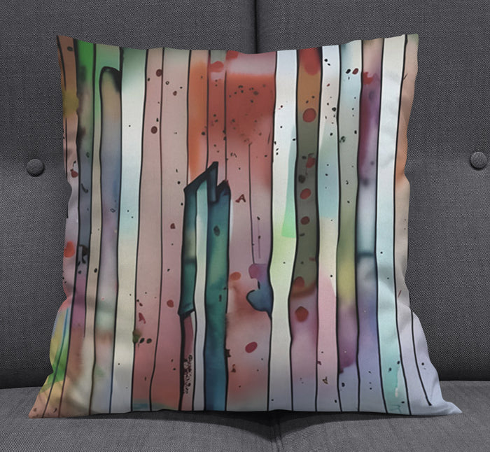 Pink Vertical Watercolor Stripe Pattern Throw Pillow Cover