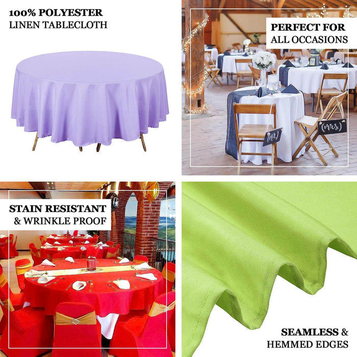 Polyester linen tablecloth in lavender and green, perfect for all occasions.