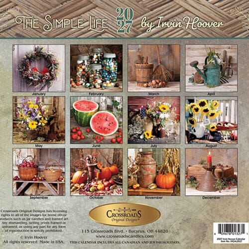 Primitive Country Wall Calendar - The Simple Life by Irvin Hoover 2027 - Primitive Star Quilt Shop