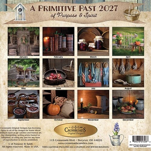 Primitive Country Wall Calendar - A Primitive Past by of Purpose & Spirit 2027 - Primitive Star Quilt Shop