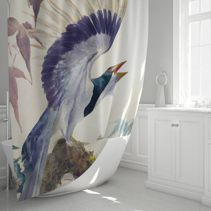 Purple Crane Bird Artwork Shower Curtain