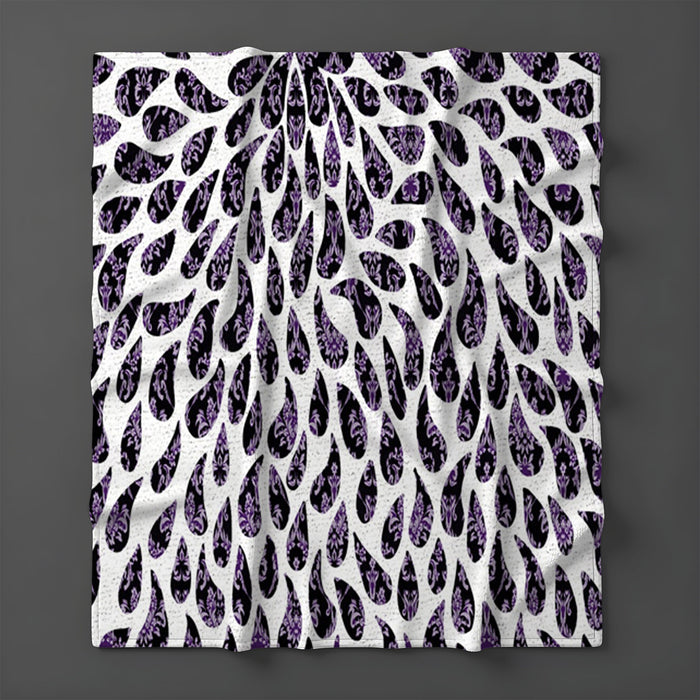 Purple Paisley Rain Drop Pattern Fleece Sherpa Blanket