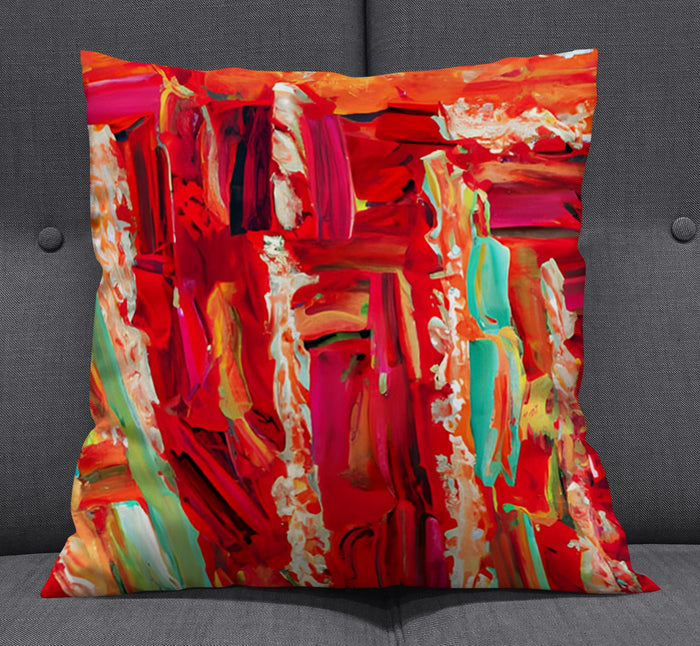 Red Abstract Expression Brushstroke Artwork Throw Pillow Cover