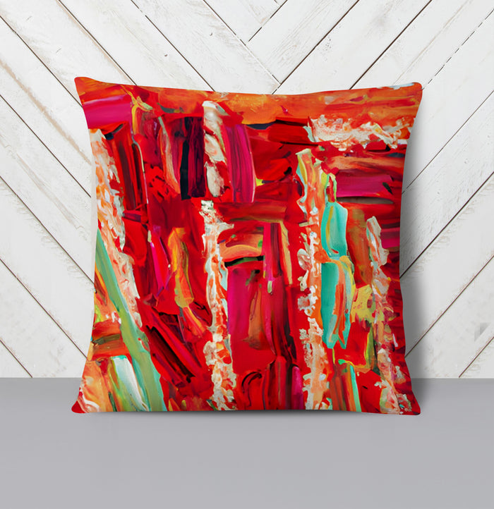 Red Abstract Expression Brushstroke Artwork Throw Pillow Cover