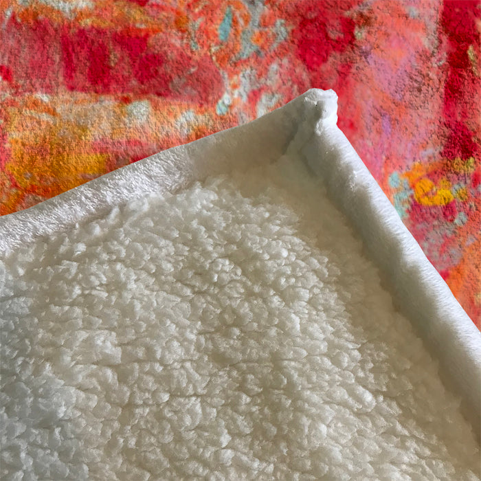 Red and Pink Abstract Paint Texture Pattern Fleece Sherpa Blanket