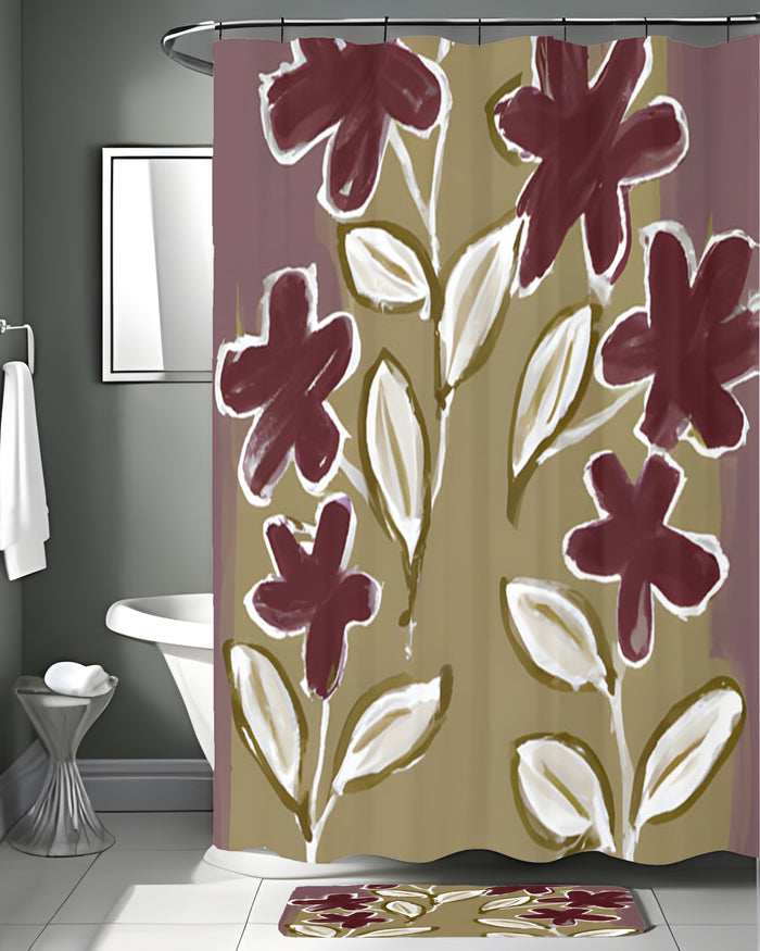 Red Floral Botanical Pattern Shower Curtain