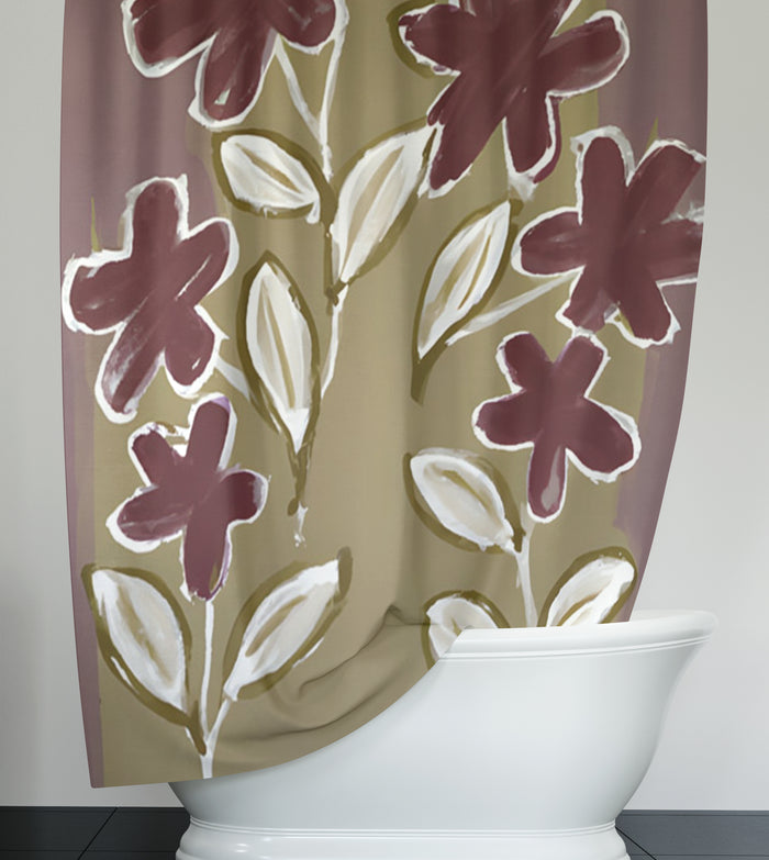 Red Floral Botanical Pattern Shower Curtain