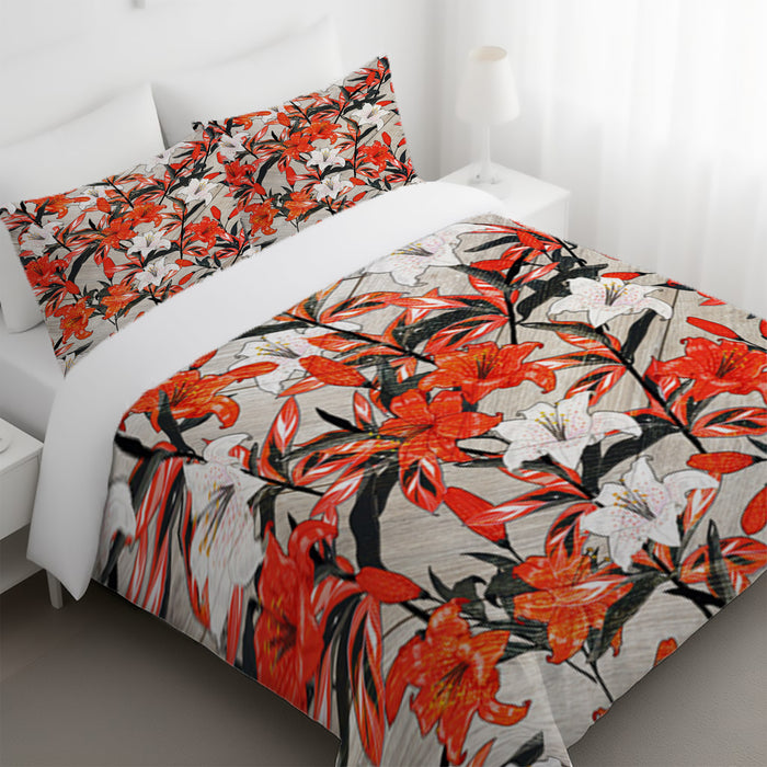 Red Lily Floral Botanical Pattern Duvet Cover