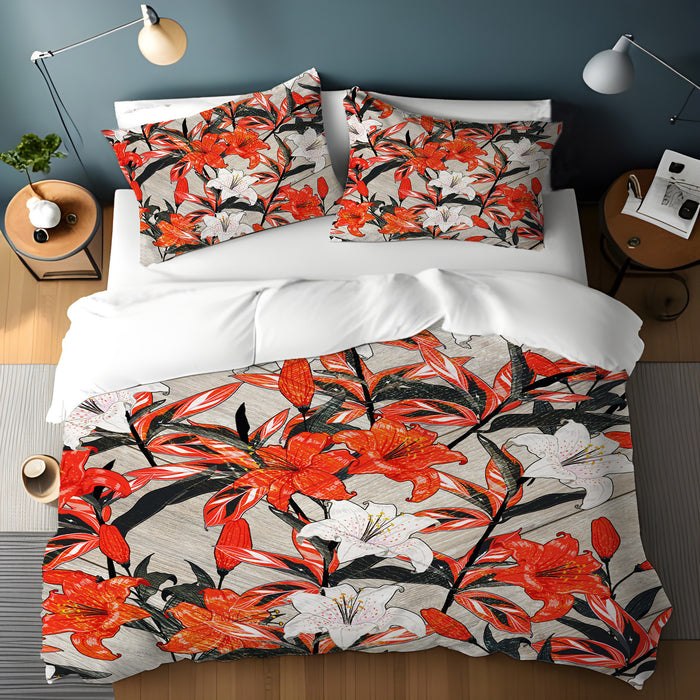 Red Lily Floral Botanical Pattern Duvet Cover