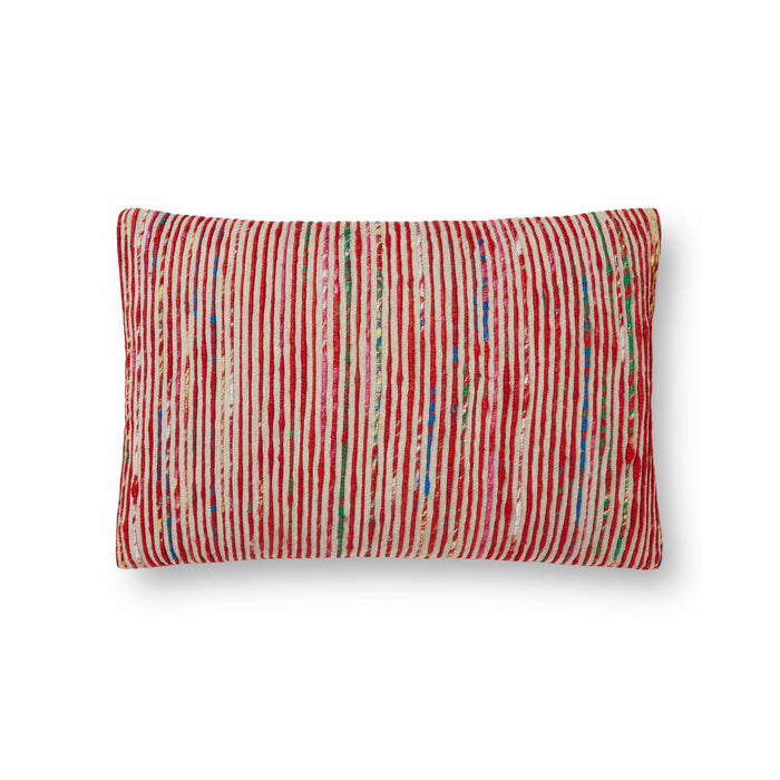 Rugs by Roo |  Loloi Red Multi Cotton Recycled Sari Silk Pillow 13" x 21" Cover w/Poly