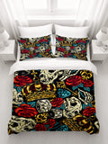 Red Rose and Crown Gothic Floral Pattern Duvet Cover